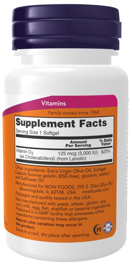 Halal and Kosher certified Now Foods Vitamin D3 packaging