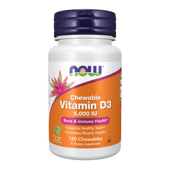 NOW Foods Vitamin D-3 5,000 IU chewables bottle front view