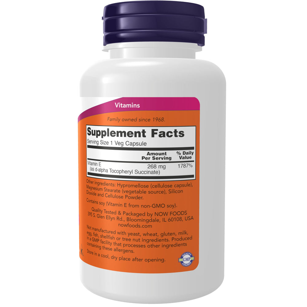 NOW Foods Vitamin E-400 IU label close-up