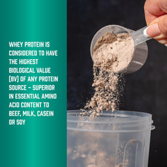 NOW Foods Whey Protein Isolate creamy chocolate flavor close-up for indulgent taste