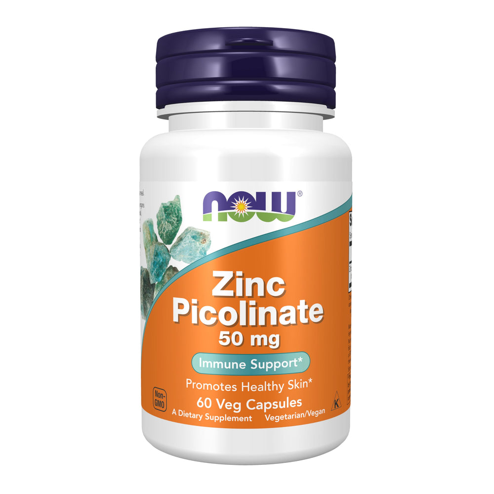 NOW Foods Zinc Picolinate 50 mg bottle with label