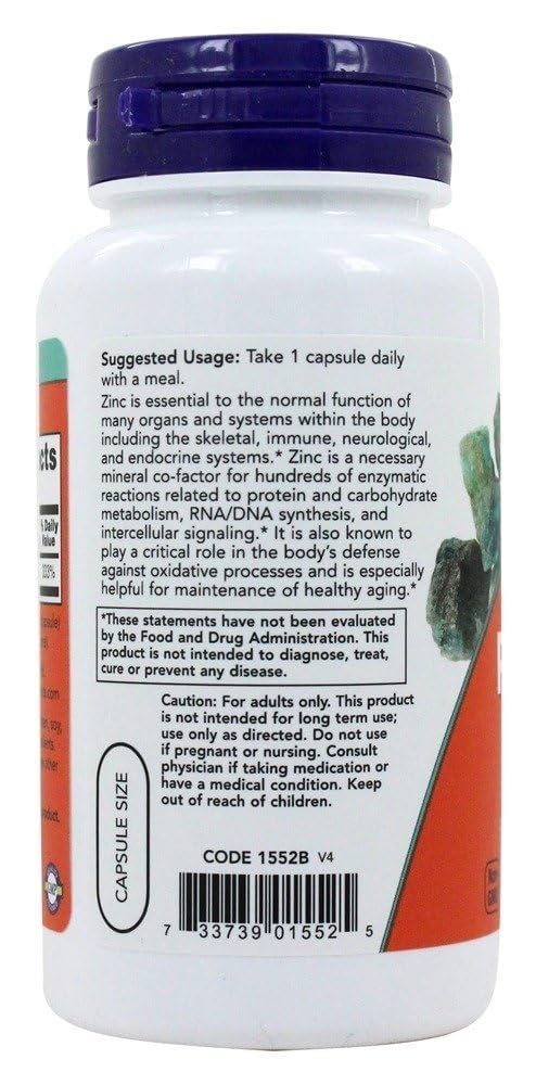 NOW Foods Zinc Picolinate 50 mg bottle with cap off