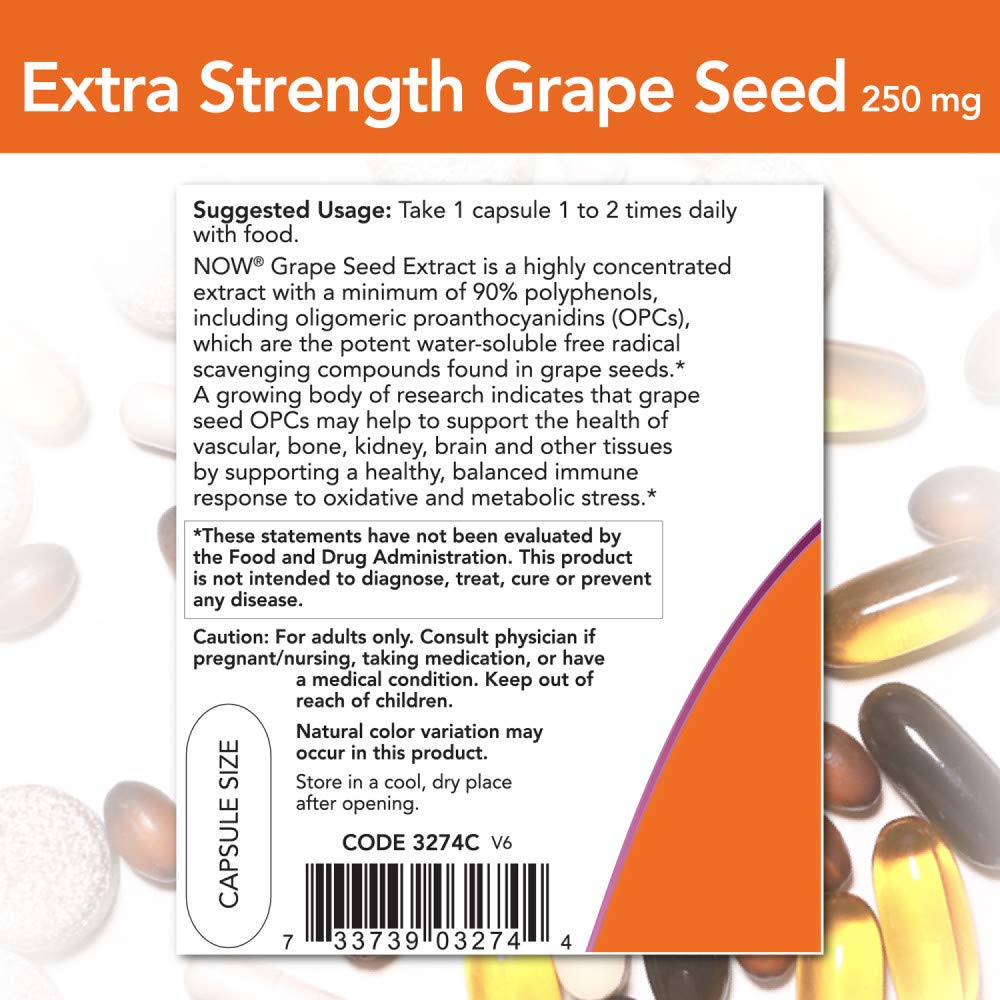 NOW Foods Grape Seed Extract nutrition facts panel