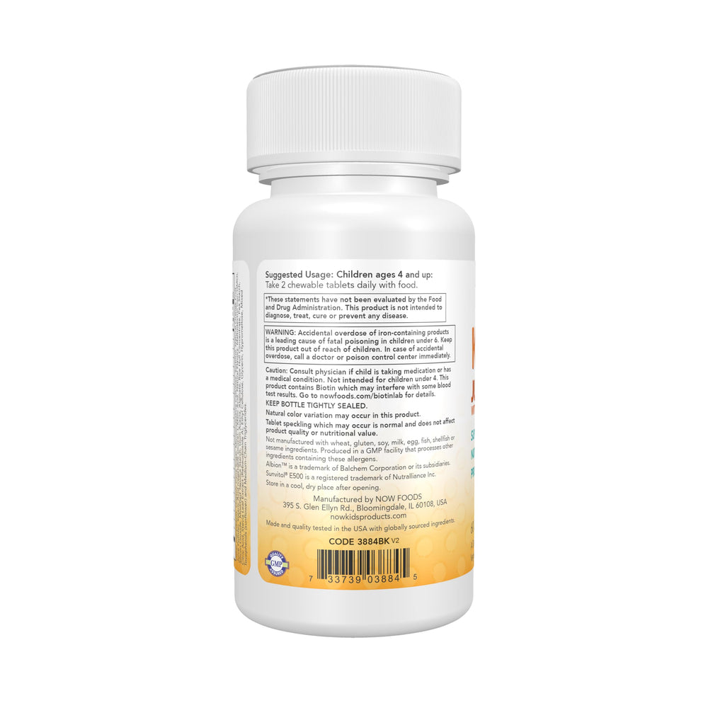 Nutrition facts label on NOW Kid Vits bottle