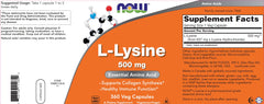 NOW L-Lysine 500 mg label and supplement facts