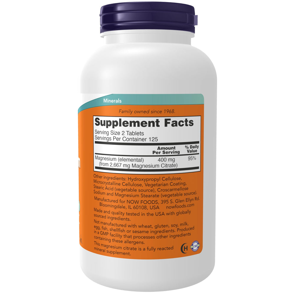 NOW Magnesium Citrate 200 mg tablets close-up