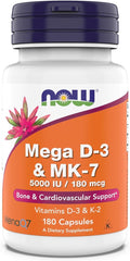 NOW Mega D-3 & MK-7 180-cap bottle front view