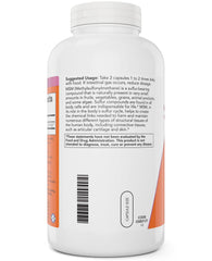 Nutrition facts for Now MSM 1000 mg 400-count bottle