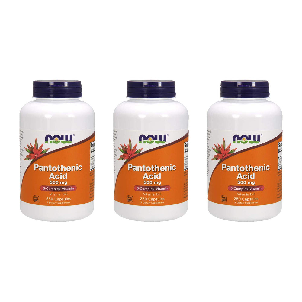 NOW Foods Pantothenic Acid 500 mg bottle - 3 pack (250 capsules each)