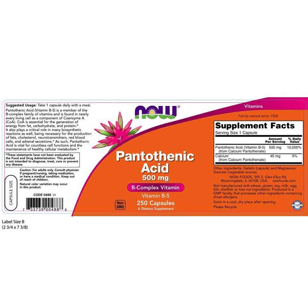 Close-up of Pantothenic Acid 500 mg capsules