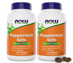 NOW Peppermint Gels with Ginger Oil and Fennel Oil, 150 Softgels (Pack of 2) – enteric coated bottle