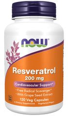 NOW Resveratrol 200 mg bottle with Red Wine Extract - front view