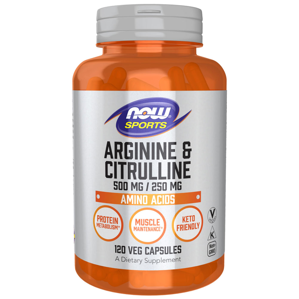 NOW Sports Arginine & Citrulline 500 mg / 250 mg bottle and capsules