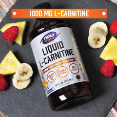 NOW L-Carnitine Liquid 1000 mg bottle emphasizes purity and absorbability for active use.