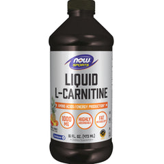 NOW Sports L-Carnitine Liquid tropical punch bottle supports workout energy potential.