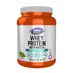 NOW Sports Nutrition Whey Protein 24 g with BCAAs and Matcha – 2 lb tub, front view