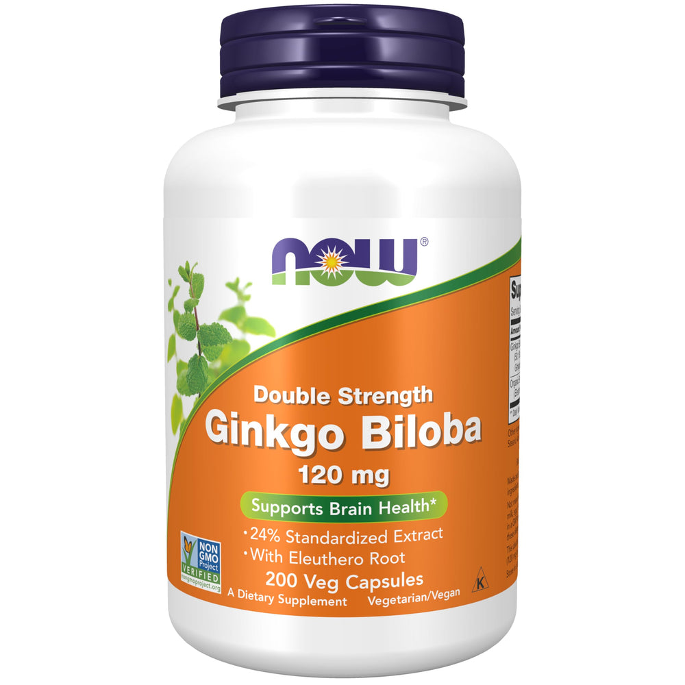 NOW Supplements Ginkgo Biloba 120 mg bottle and capsules