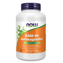 Hero image: Now Supplements KSM-66 Ashwagandha Stress and Sleep Support 180 vegan capsules