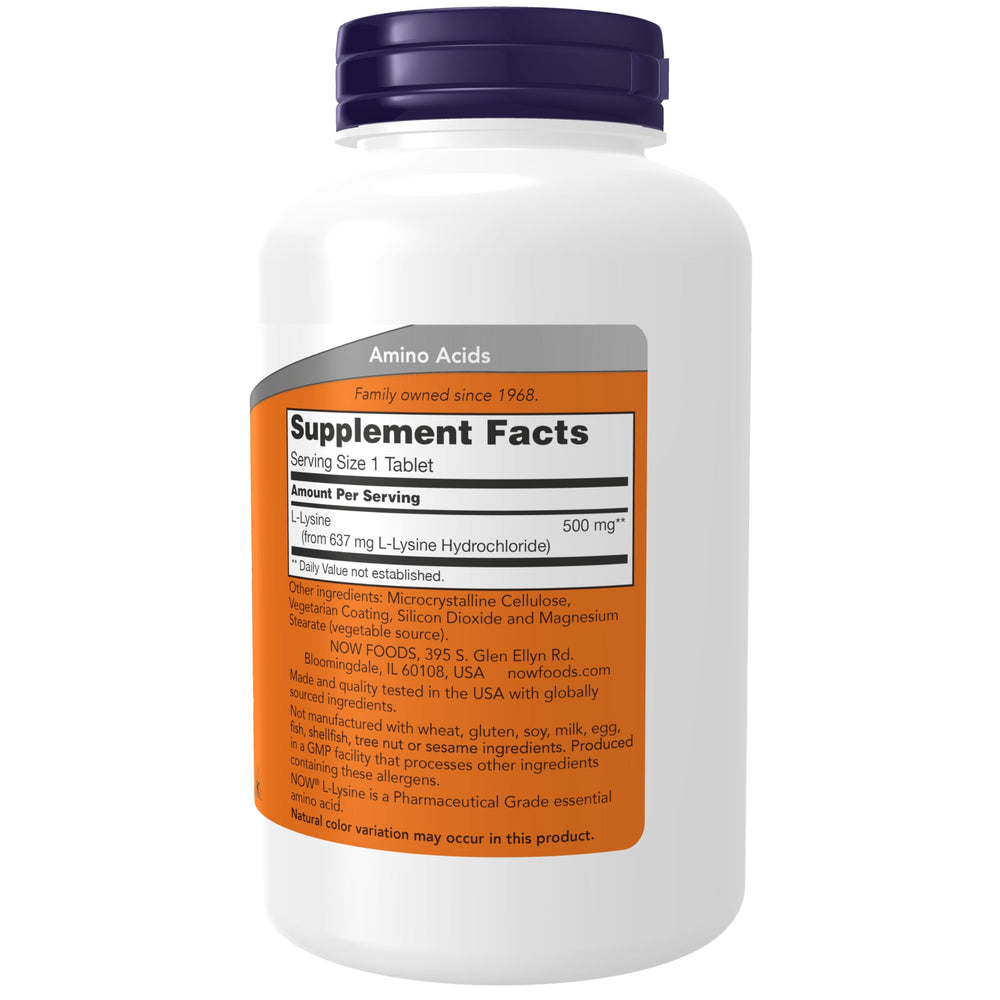 Close up of L-Lysine 500 mg tablets