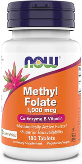 Now Supplements Methyl Folate 1000 mcg bottle and tablets