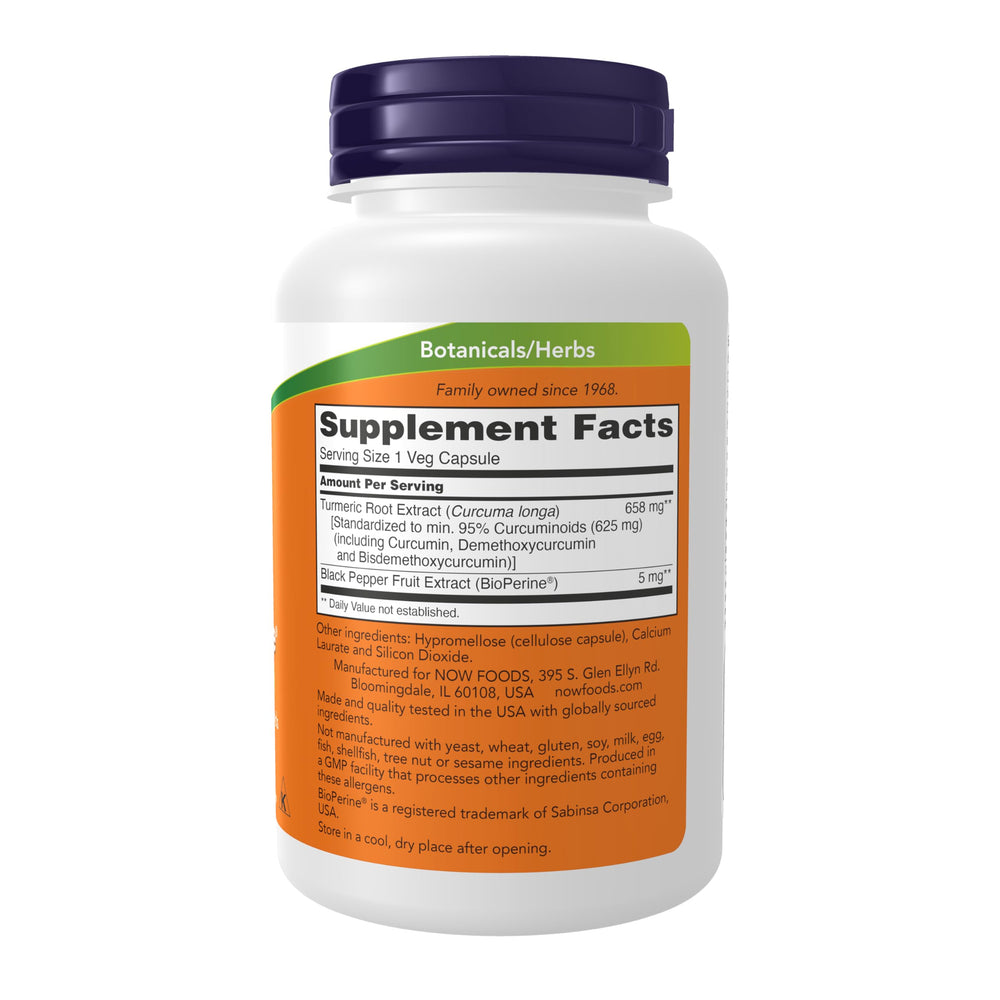 NOW Turmeric Curcumin label showing 90 veggie capsules