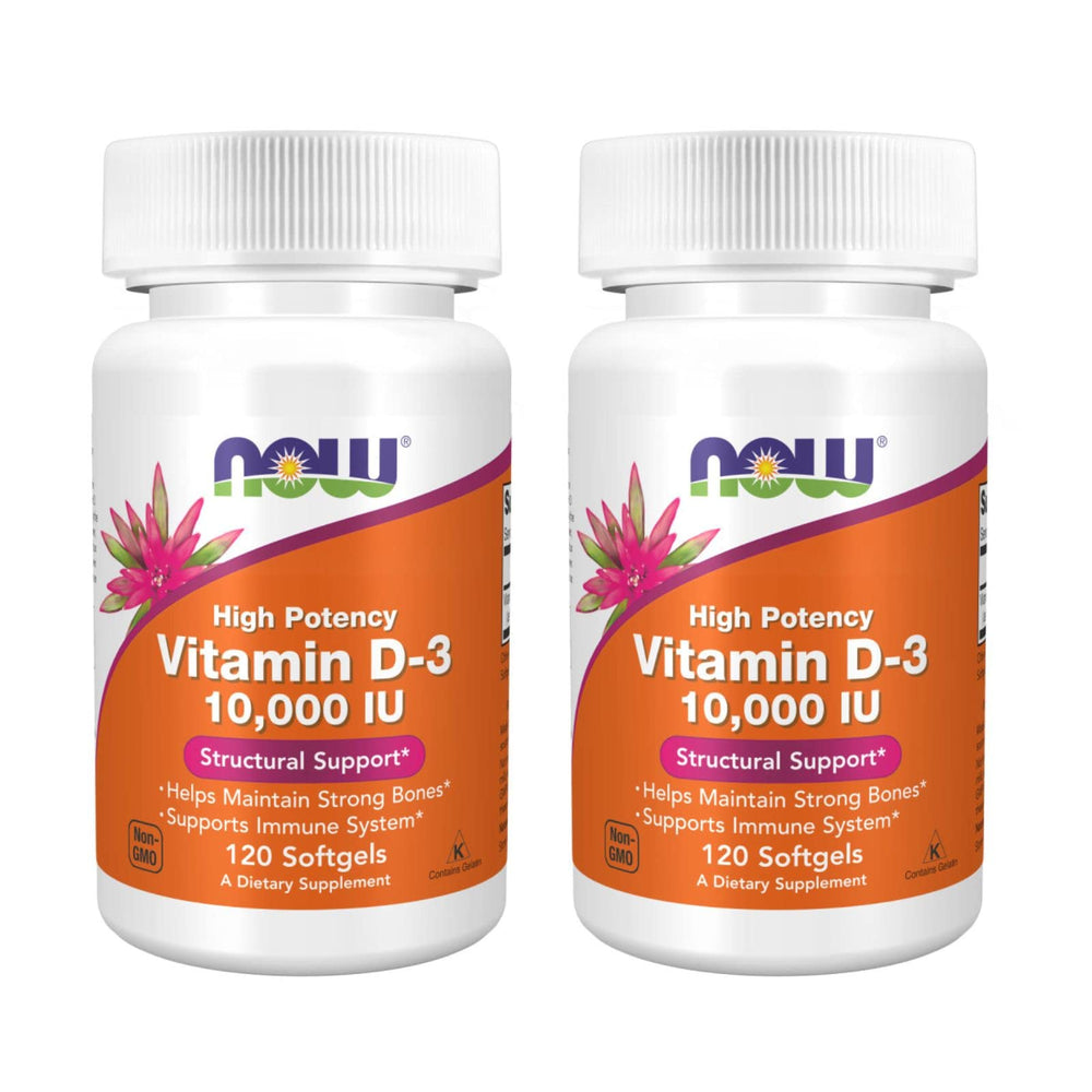 NOW Foods Vitamin D-3 10,000 IU softgels 2-pack front view