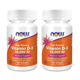 NOW Foods Vitamin D-3 10,000 IU softgels 2-pack front view