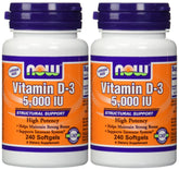 NOW Foods Vitamin D3 5000 IU softgels bottle – 240 softgels per bottle (Pack of 2)