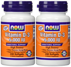 NOW Foods Vitamin D3 5000 IU softgels bottle – 240 softgels per bottle (Pack of 2)