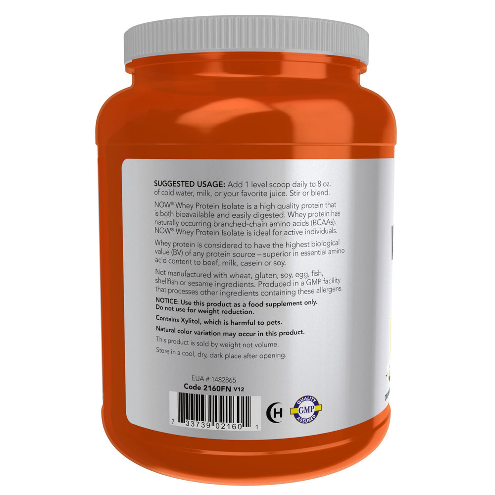 NOW Foods Whey Protein Isolate Creamy Vanilla back panel nutrition facts 1.8 lb