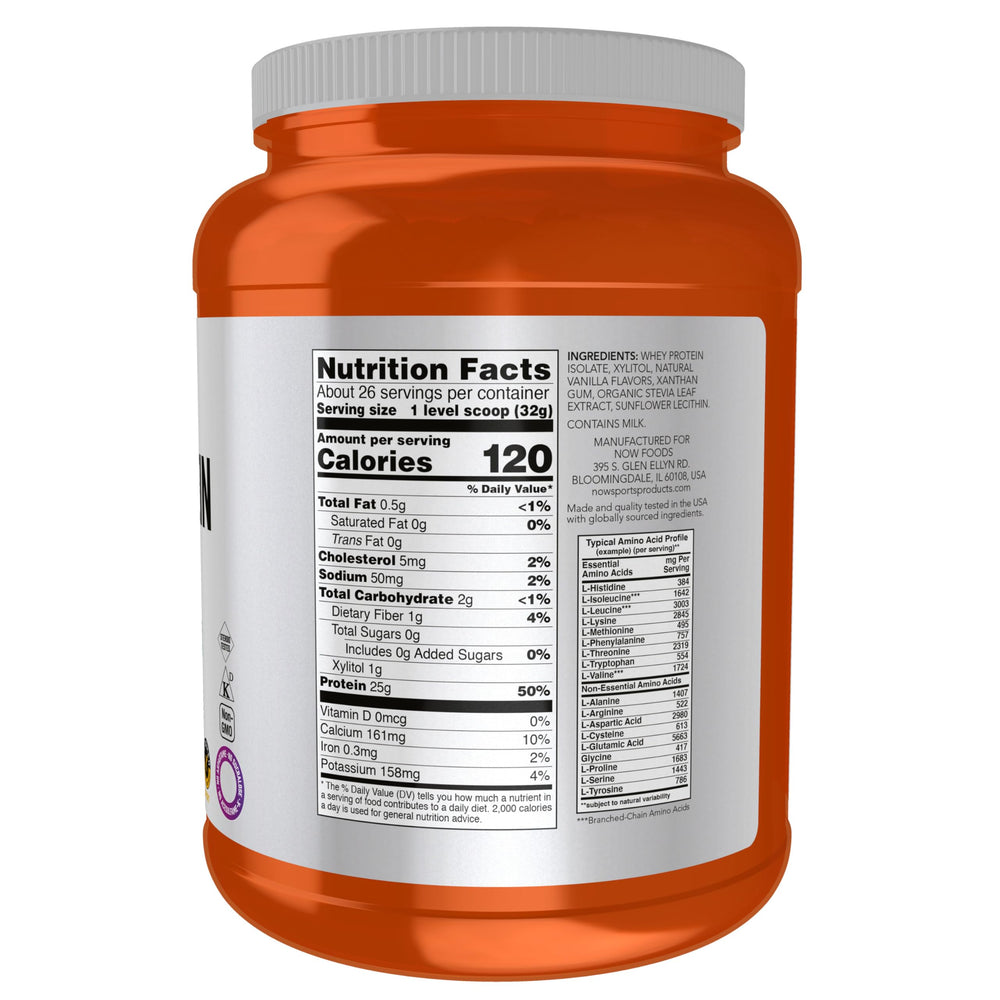 NOW Foods Whey Protein Isolate Creamy Vanilla side view 1.8 lb