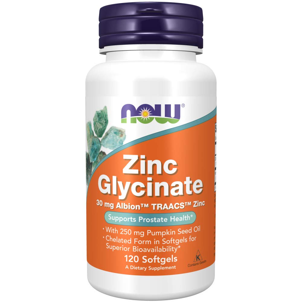 NOW Zinc Glycinate with Pumpkin Seed Oil 120 Softgels bottle