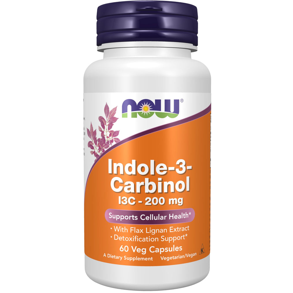 NOW Foods Indole-3-Carbinol 200 mg with Flax Lignan Extract bottle label