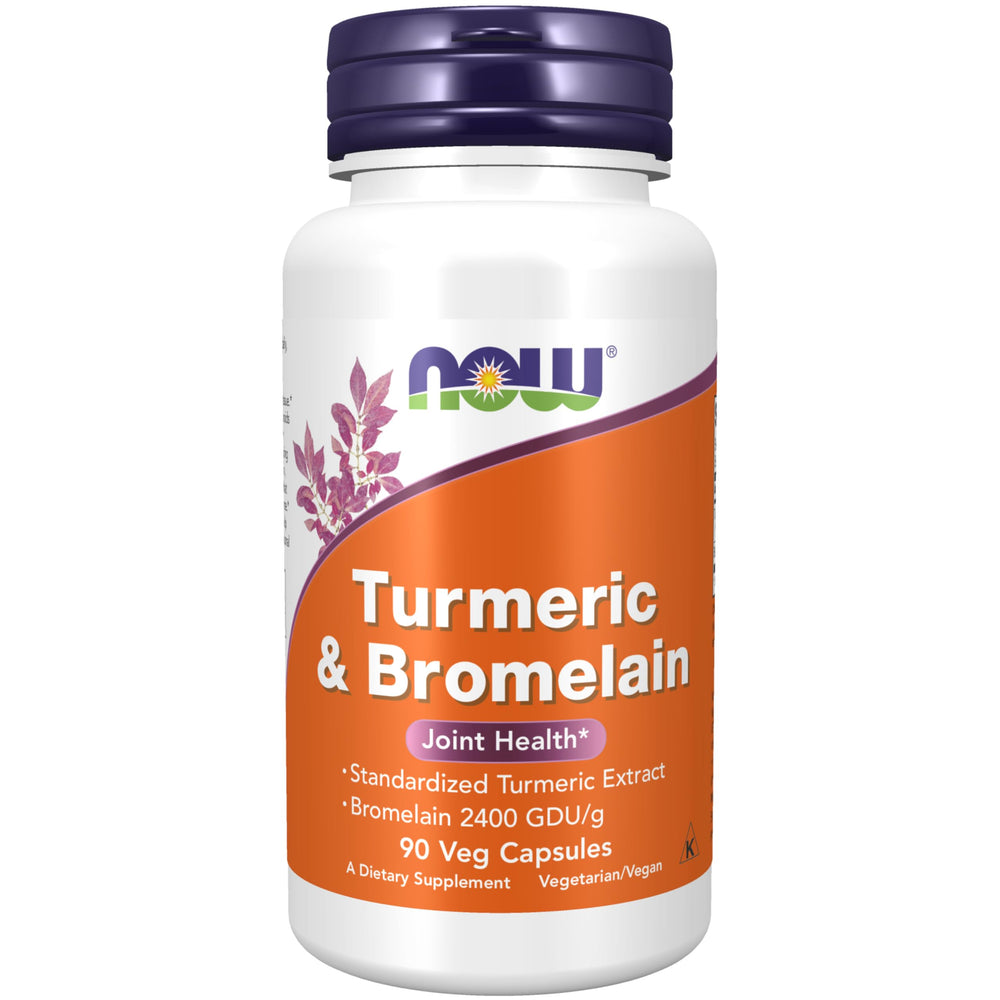 NOW Foods Turmeric & Bromelain bottle front label