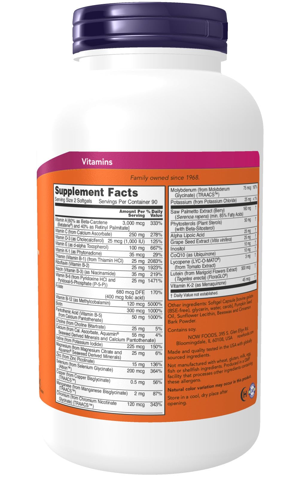 NOW Foods Adam Superior Men's Multi highlights Saw Palmetto and plant sterols for balance