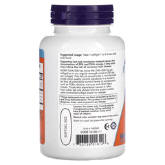 NOW Foods DHA-500 label displaying 500 mg DHA and 250 mg EPA