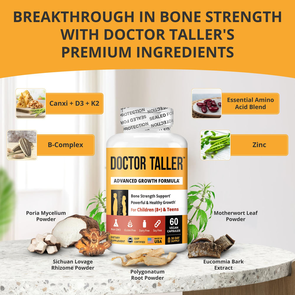 Doctor Taller bottle showing label details and dosage information