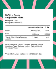 Product shot with NuStrips branding and strawberries