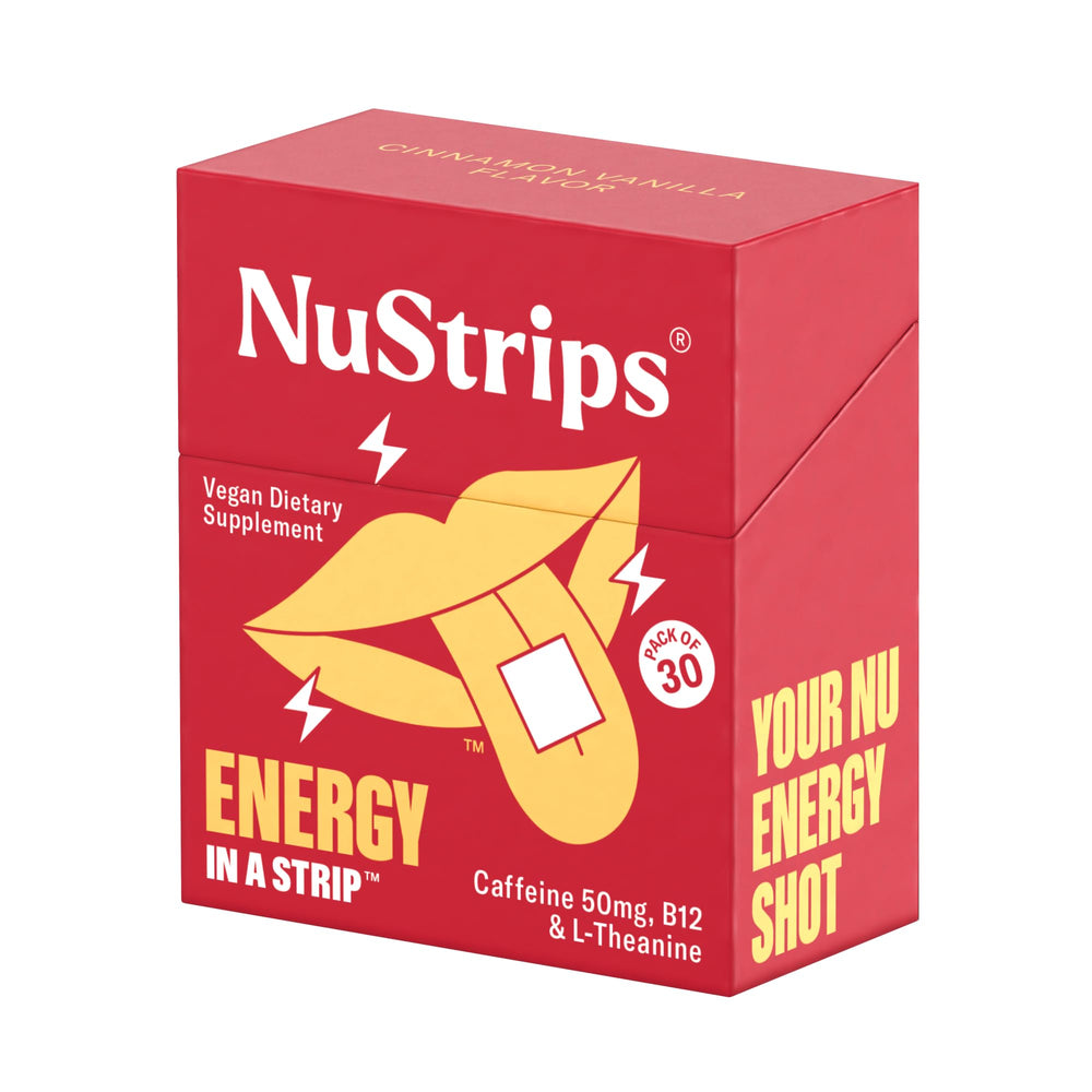 NuStrips energy strip dissolves on tongue for quick, sugar-free energy.