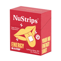 NuStrips energy strip dissolves on tongue for quick, sugar-free energy.