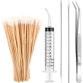 Nuanchu tonsil stone removal set contents overview with tools, tweezers, swabs and syringe