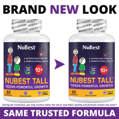 Smiling child taking NuBest Tall 10+ supplement