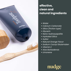 Packaging highlights fluoride-free and SLS-free formula