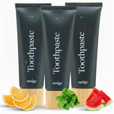 Nudge Toothpaste Variety Pack box showing three flavors: Natural Mint, Orange, and Watermelon