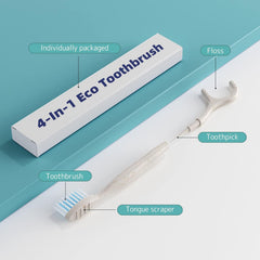 Biodegradable wheat straw handle on eco-friendly disposable toothbrush
