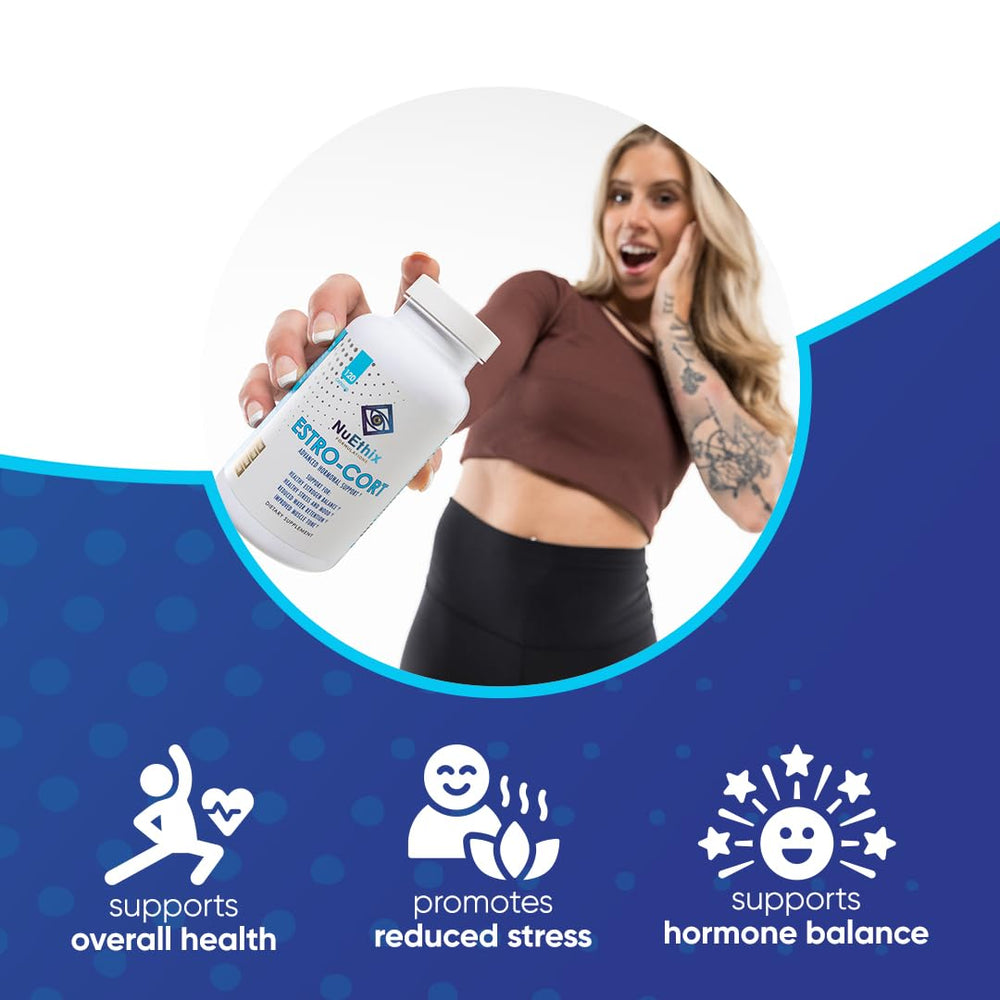 Packaging imagery suggesting weight management in legs, glutes, and hips with Estro-Cort.