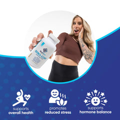 Packaging imagery suggesting weight management in legs, glutes, and hips with Estro-Cort.