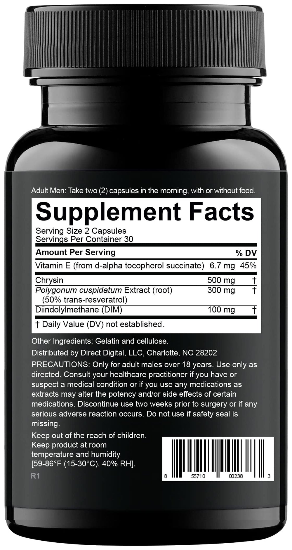 Nugenix Estro-Regulator capsules closeup emphasizing non-stimulant, caffeine-free formula.
