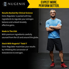Nugenix Estro-Regulator bottle beside heart-healthy items suggesting cardiovascular balance.