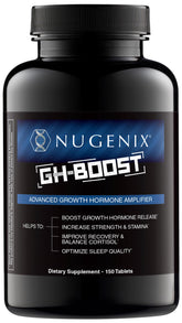 Nugenix GH-Boost bottle front showing packaging for nightly use.